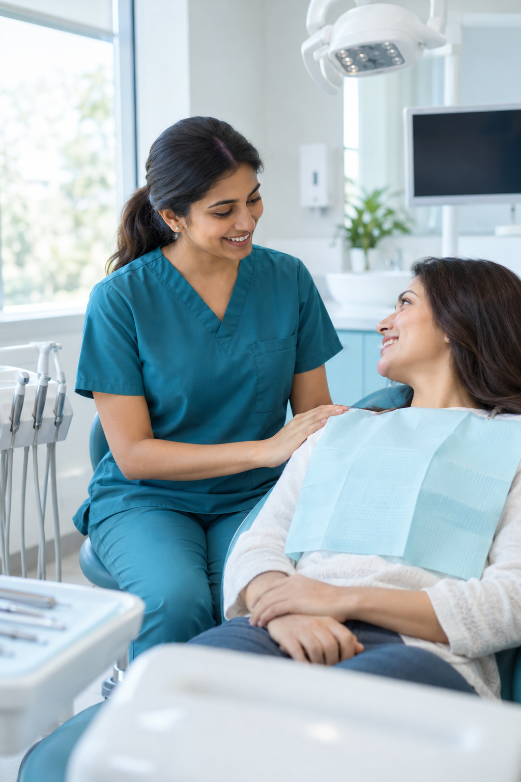 Dentist caring for a smiling patient